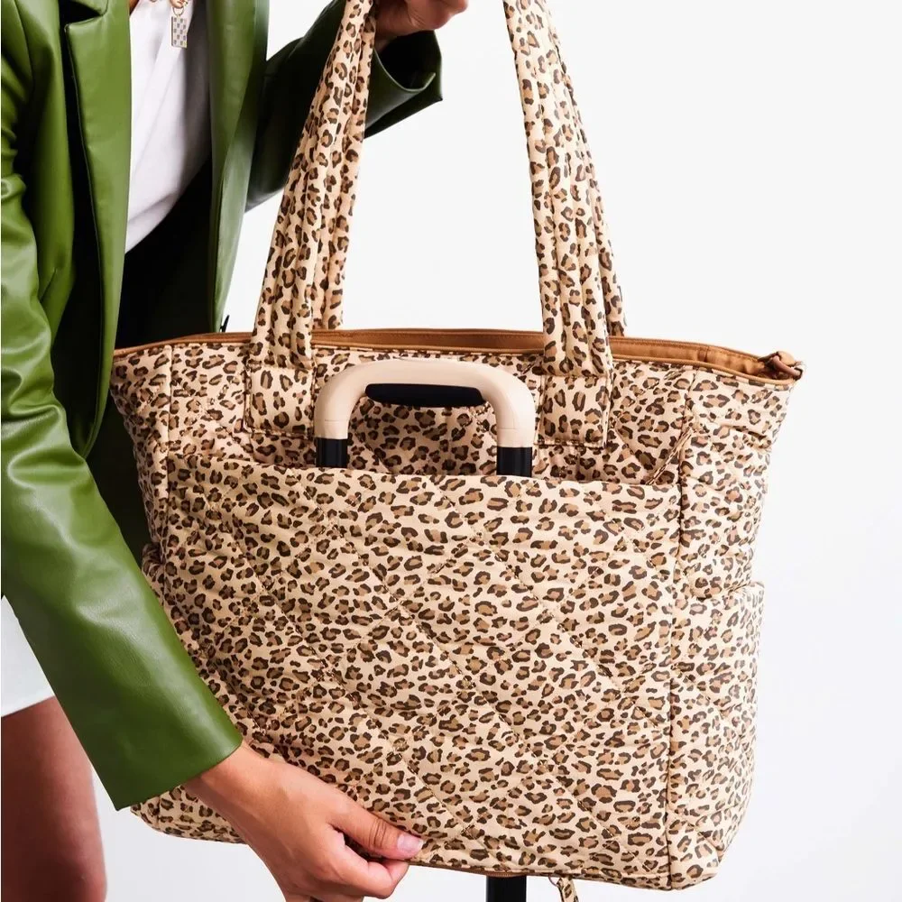 BEIS x Elsa Hosk Quilted Tote Diaper Bag In Wild Child Animal Print New